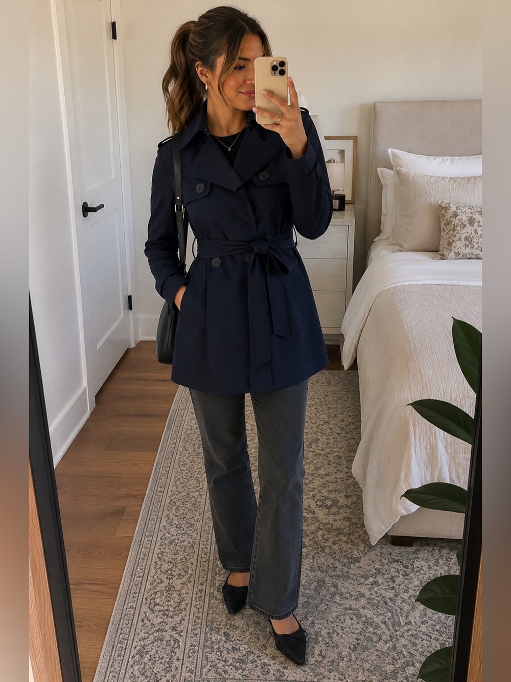 NWT Quince Comfort Stretch Short Trench Coat in Navy Size‎ XL